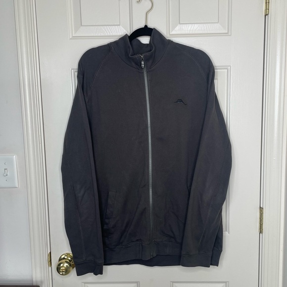 Tommy Bahama 100% cotton charcoal relaxed mid weight zip up jacket | L - Picture 1 of 10